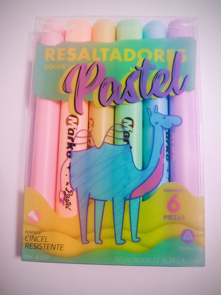 Resaltador Pastel y flurocente Marko GRANDE DELGADO 6 colores