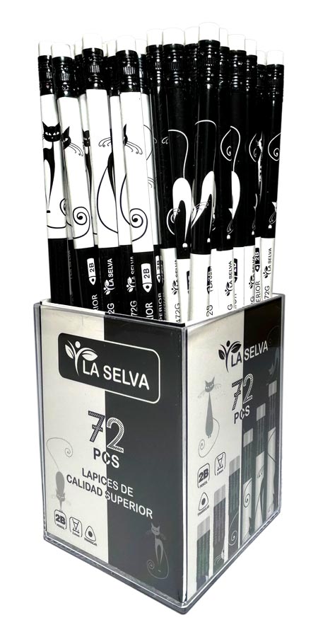 Lapiz negro con diseños de GATOS mina 2.4mm La Selva de 72pcs