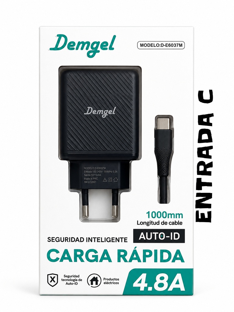 Cargador + Cable USB Demgel Carga Rapida 4.8A Entrada C