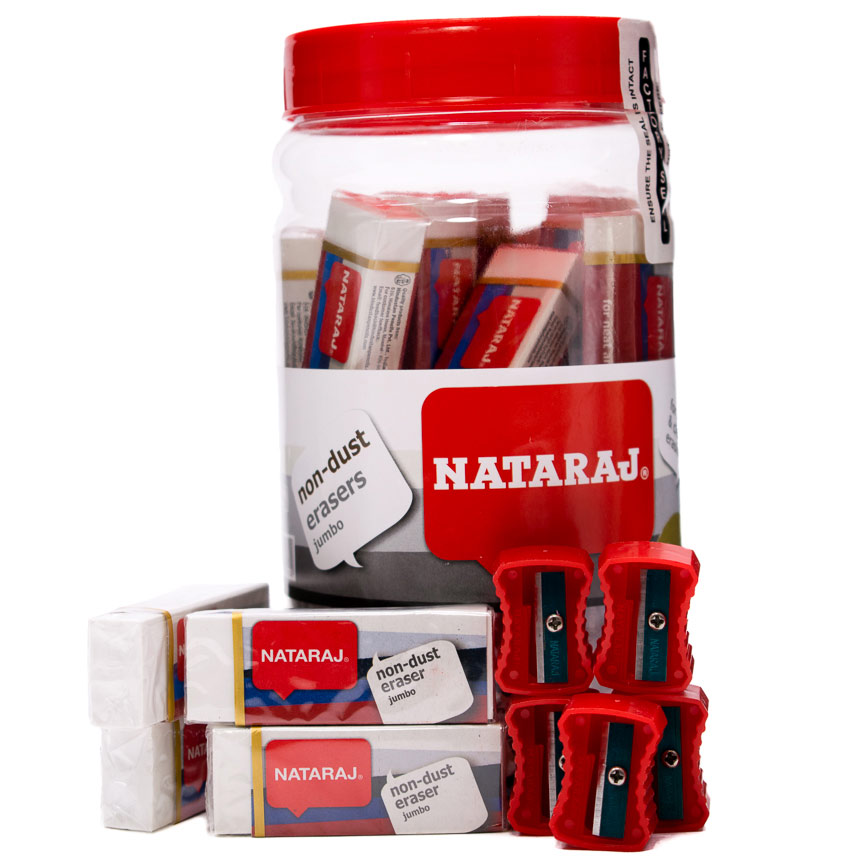 Borradores Blanco y Negro JUMBO Nataraj Frasco de 30PCS + 5 tajadores Nro 17