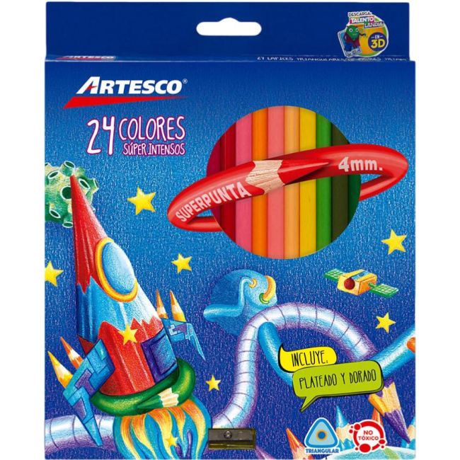Color largo triangular Artesco de 24 Colores + tajador