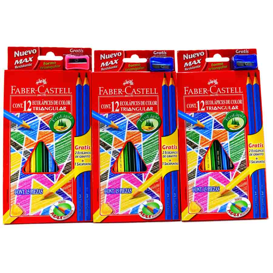 Color largo Faber Castell 12 colores + 3 lapices + 1 tajador