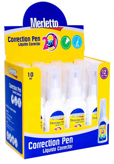 Corrector doble punta boligrafo y pincel de 10ml Merletto de 12PCS
