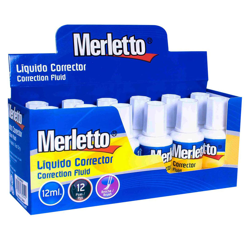 Corrector liquido punta pincel 12ml Merletto de 12PCS