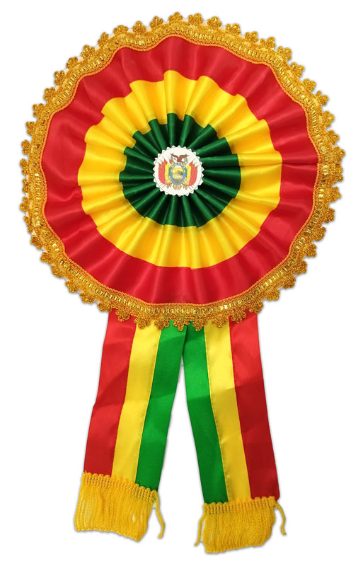 Escarapela Tricolor borde con grecas dorado DIAMETRO de 32CM