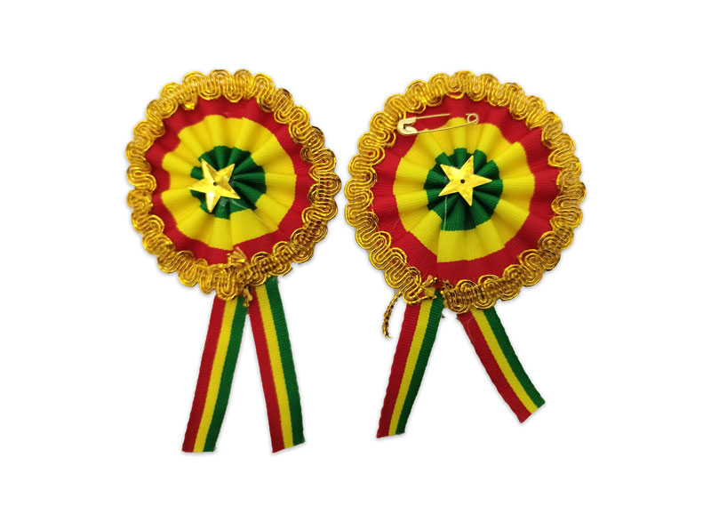 Escarapela tricolor borde greca dorado DIAMETRO 10.5CM, 12PCS