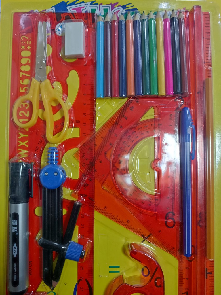 Estuche Geometrico Completo + Colores 14PCS