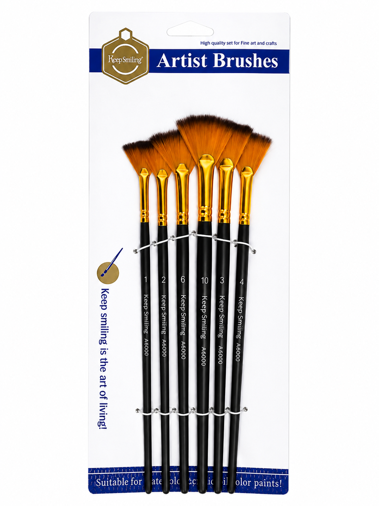 Juego de Pinceles Abanico en set Mango Negro 6PCS