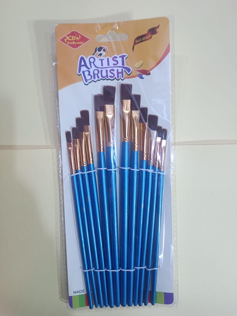 Pincel Plano Mango AZUL en set #1-12 12pcs