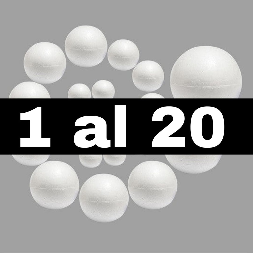 Mostrario de esferas de plastoformo 1-20cm, 16pcs