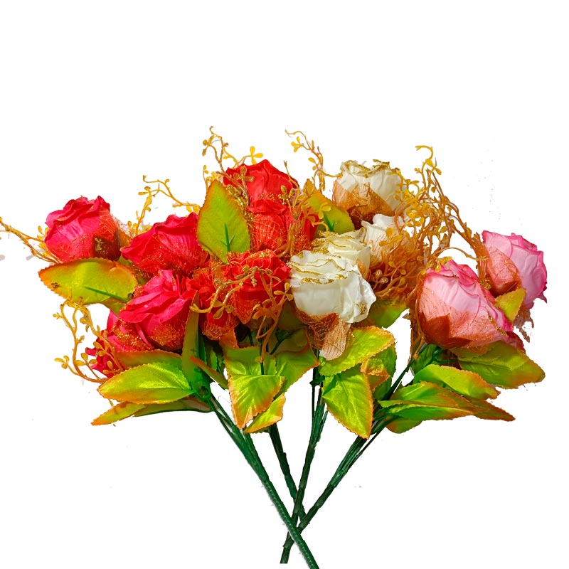 Ramo de 4 rosas de  diferentes colores,  largo 34cm y diametro7cm