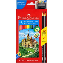 [120112E+2G] Color Largo Hexagonal Faber Castell Kit + 2 Lapiz + 1 Tajador 12 colores