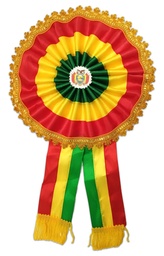 [ESC33] Escarapela Tricolor borde con grecas dorado DIAMETRO de 32CM