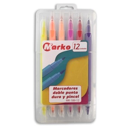 [MK-189-12] Marcador Doble / Punta Pincel Estuche Rigido Marko 12 colores