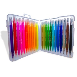 [MK-189-24] Marcador Doble / Punta Pincel Estuche Rigido Marko 24 colores