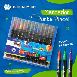 [BA12] Marcador Punta Pincel Acuarelado Benma 12 colores