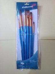 [A503F] Pincel Plano-Redondo Mango Azul MIXTO 6pcs
