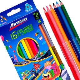 [16316601] Color largo triangular mina de 3MM Artesco de 16 Colores, 14 palices + tajador