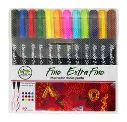[LS-107] Marcador escolar doble punta fina-extrafina La Selva de 12 colores
